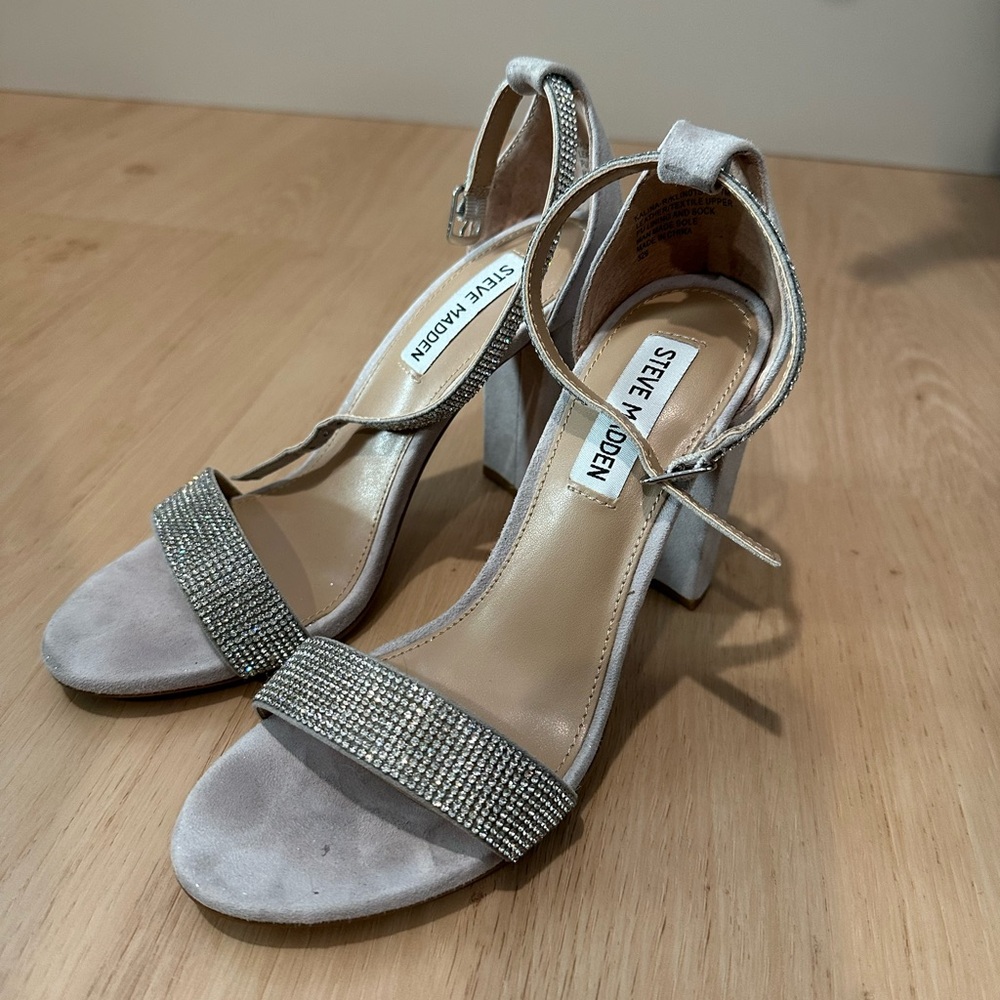 Steve Madden Silver and Cream Heeled Sandals